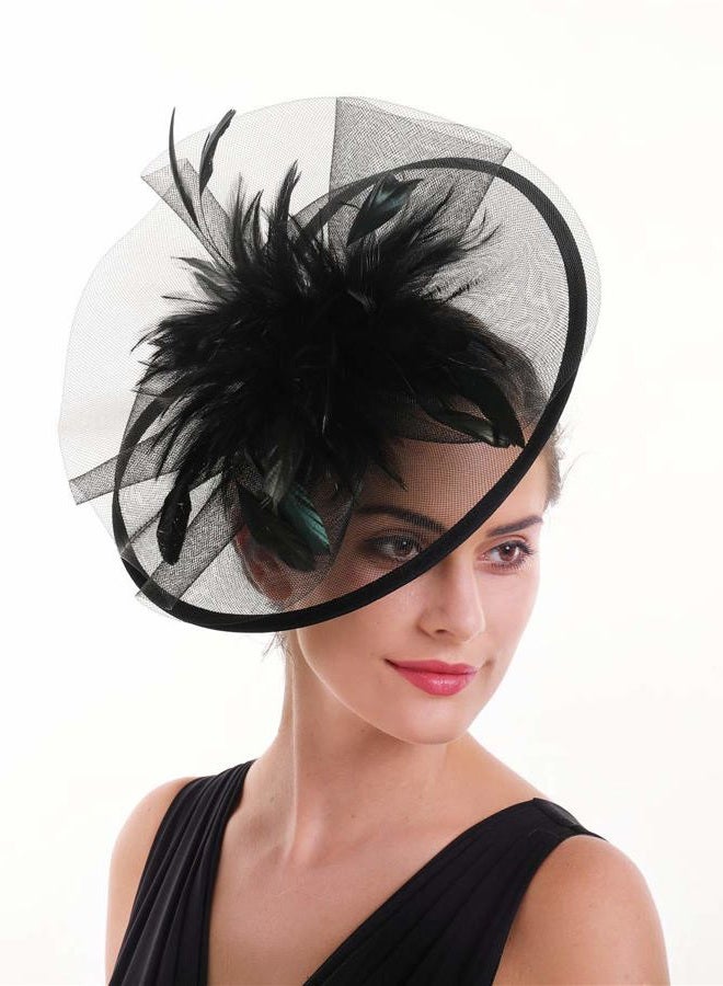 SAFERIN Fascinators Hat Sinamay Flower Mesh Feathers on a Headband and a Clip Tea Party Headwear for Girls and Women, Ta4-red, 1 - Image 4