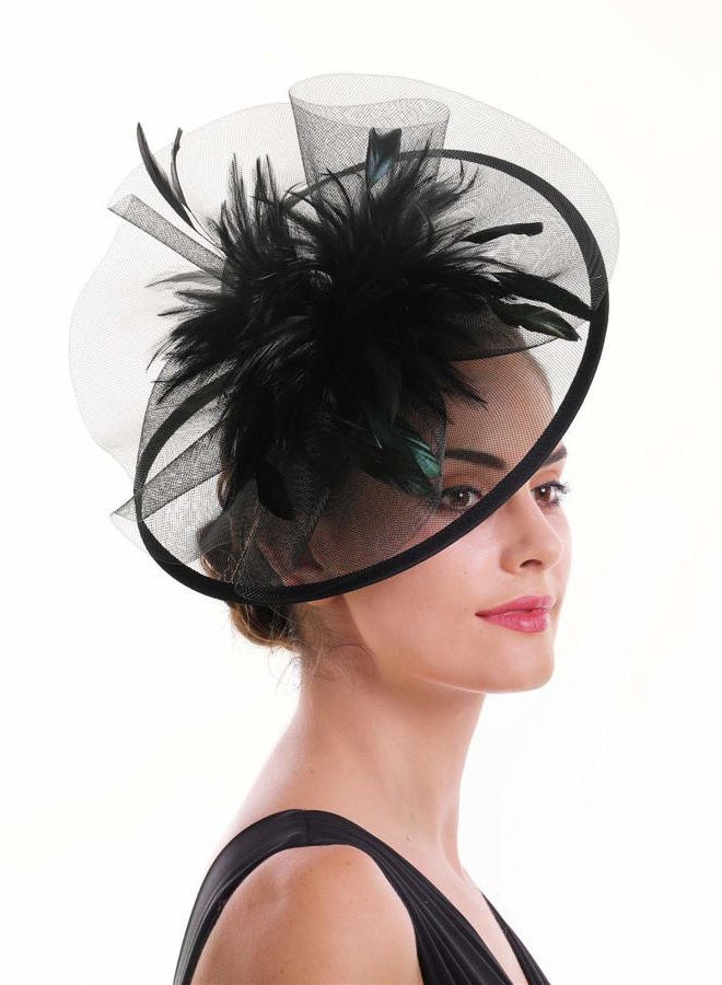 SAFERIN Fascinators Hat Sinamay Flower Mesh Feathers on a Headband and a Clip Tea Party Headwear for Girls and Women, Ta4-red, 1 - Image 3