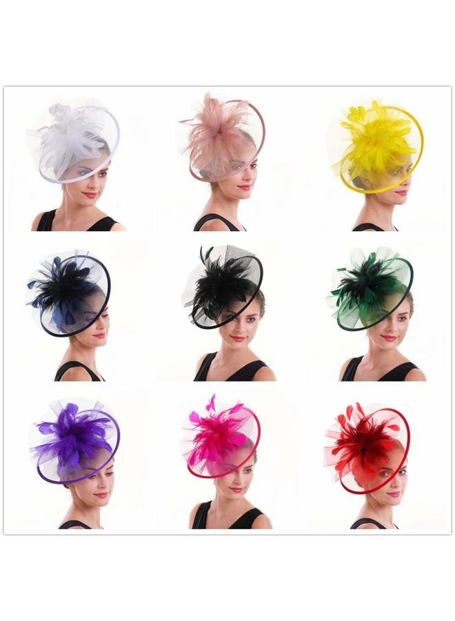 SAFERIN Fascinators Hat Sinamay Flower Mesh Feathers on a Headband and a Clip Tea Party Headwear for Girls and Women, Ta4-red, 1 - Image 2