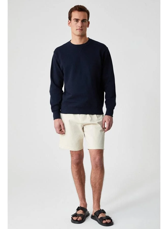 GRIMELANGE BONELL Men's 100% Cotton Relaxed Bike Neck Long Sleeve Navy Sweatshirt.