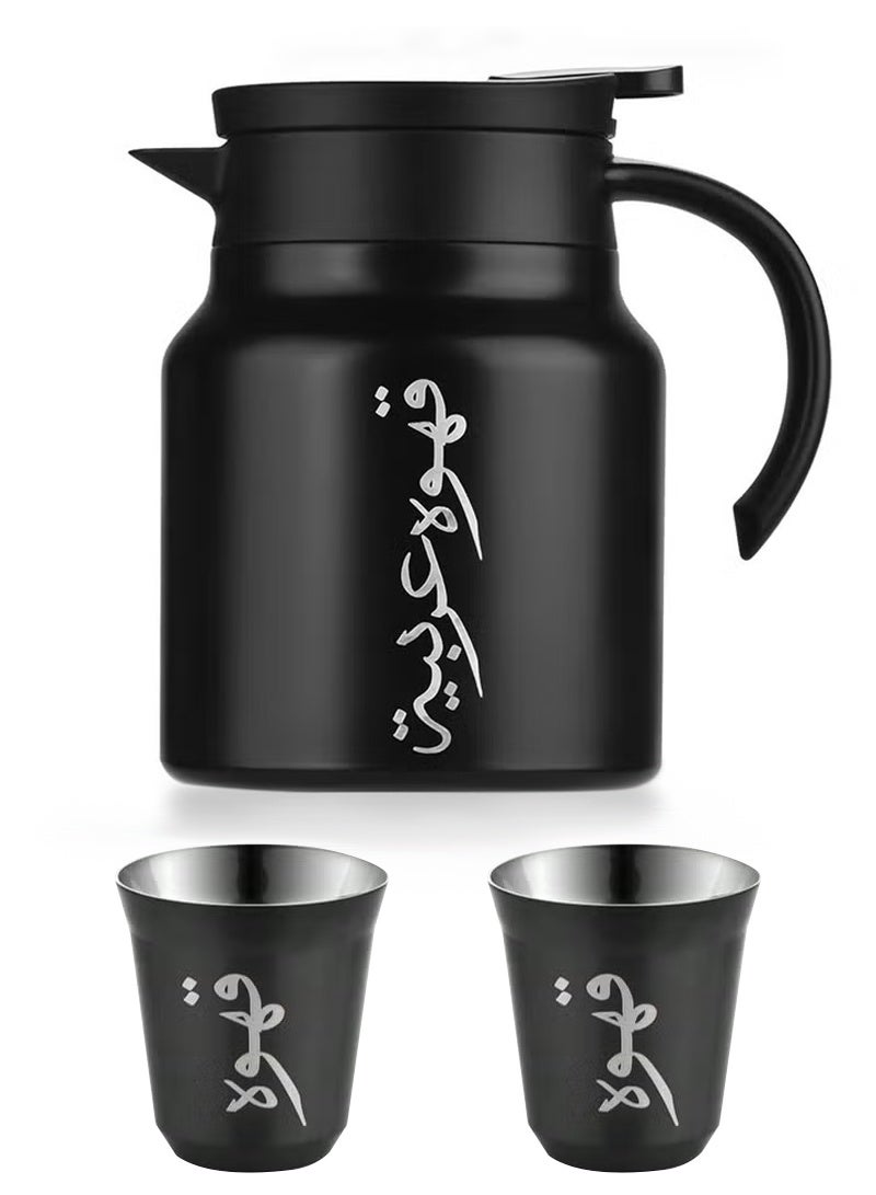 Compact Coffee Pot and Coffee Cup Set:1 Coffee Pot and 2 Coffee cups，Thermos tea pot,Compact for  Travel(Black) - Image 5