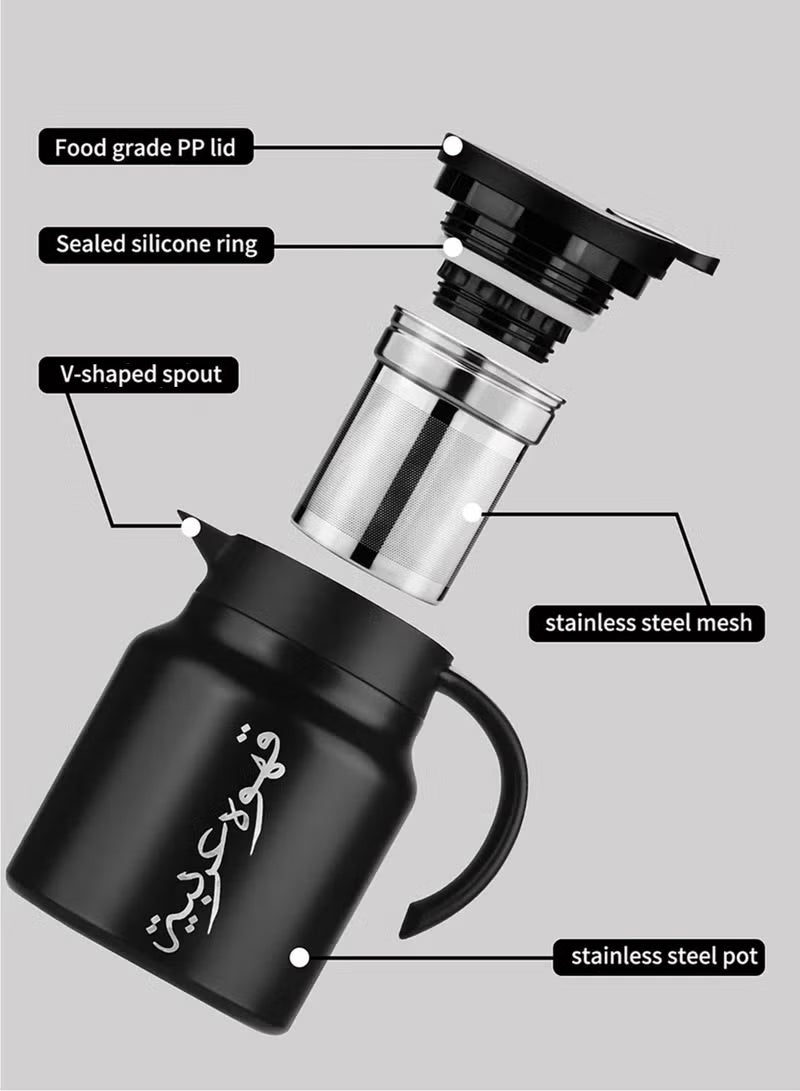 Compact Coffee Pot and Coffee Cup Set:1 Coffee Pot and 2 Coffee cups，Thermos tea pot,Compact for  Travel(Black) - Image 3