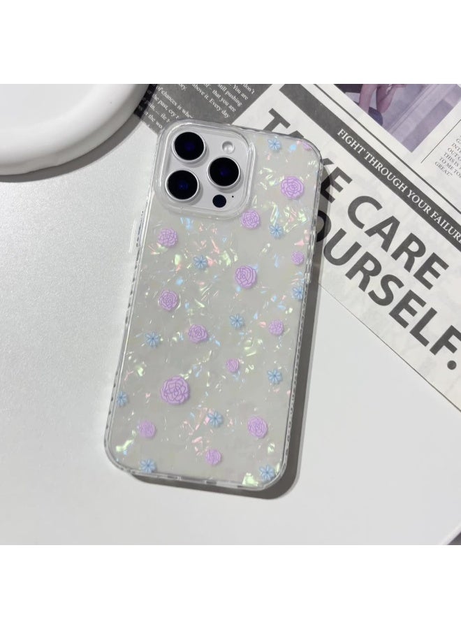 NIBEMINENT Korean Purple Flowers Protective TPU Case Cover For iPhone 16 Pro Max Clear - Image 1