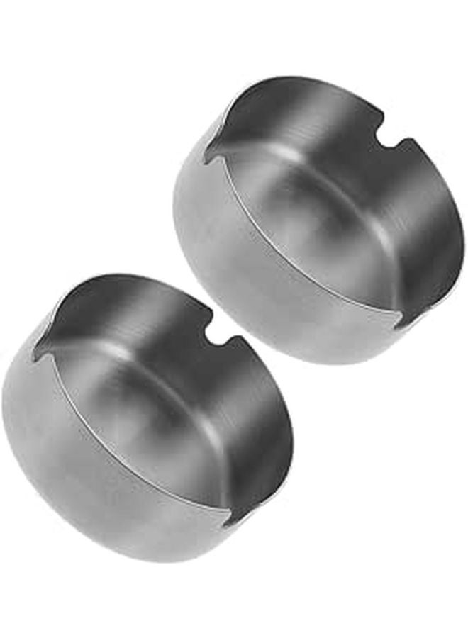 Stainless Steel Round Ashtray Set 2Pcs 8cm Compact Cigarette Cigar Ash Holder for Home Office Outdoor - Image 1