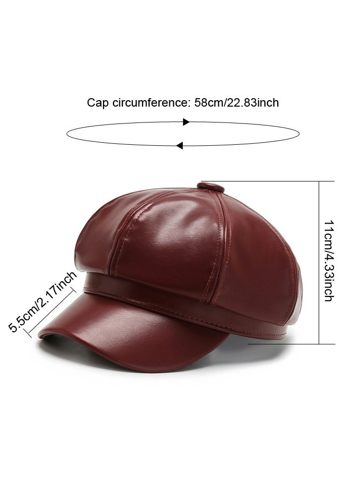 Womens Vintage PU Leather Newsboy Cap Outdoor Beret Painter Flat Hat  - Image 3