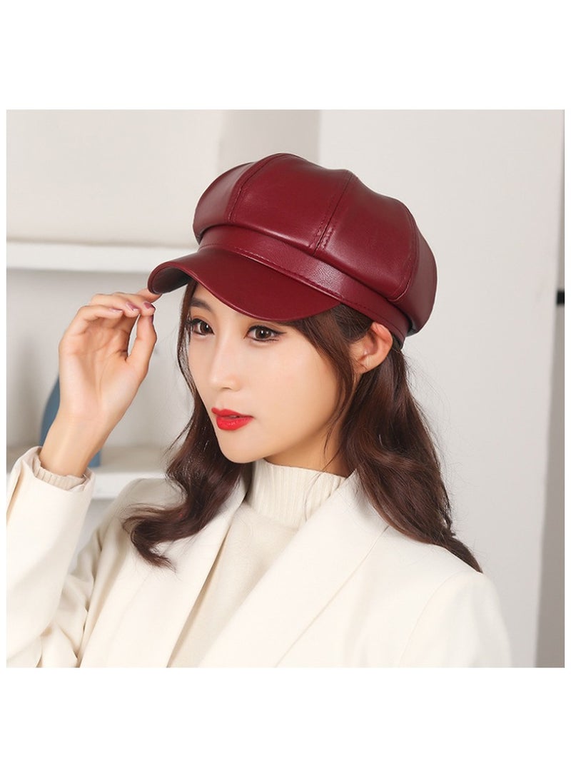 Womens Vintage PU Leather Newsboy Cap Outdoor Beret Painter Flat Hat  - Image 4