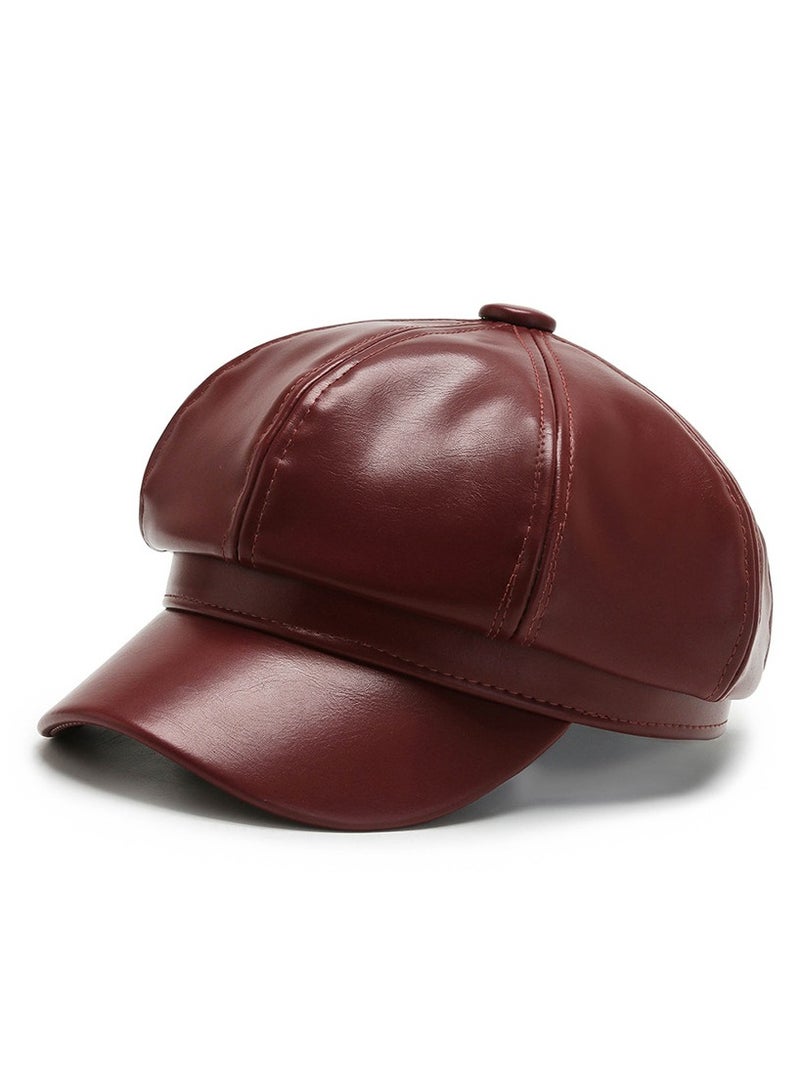 Womens Vintage PU Leather Newsboy Cap Outdoor Beret Painter Flat Hat  - Image 2