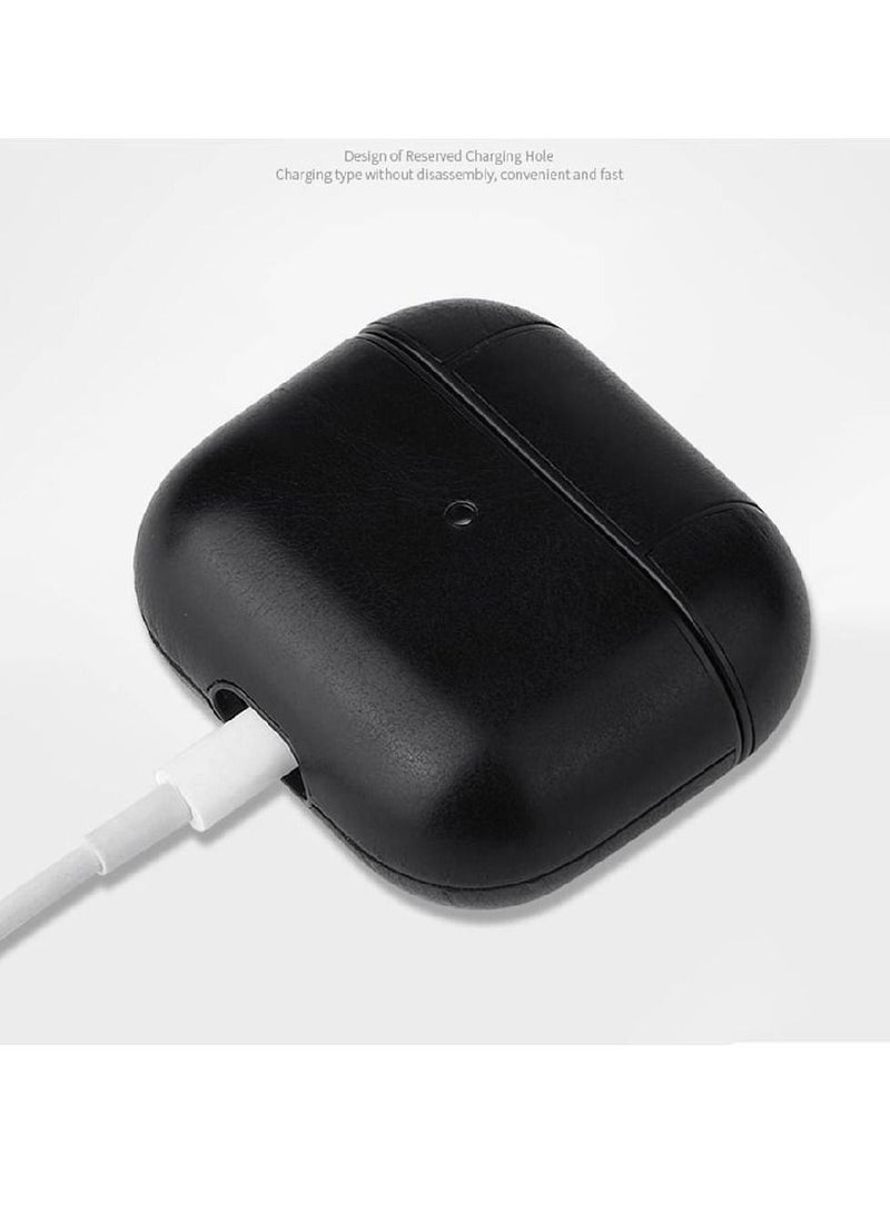 GENNEXT - Leather Smooth Texture Protective Case Cover with Buckle For AirPods 3 Black - Image 1