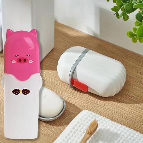 Aseenaa Combo Cute Cartoon Shape Plastic Portable Toothbrush Case Holder with Soap Case Holder for Bathroom Storage, Camping, Travel, Indoor & Outdoor | Pack of 2, Multicolor - Image 2