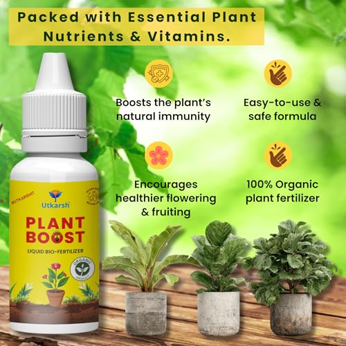 Utkarsh Plant Boost - Liquid Bio Fertilizer, Organic Growth Booster for Faster, Healthier Home Garden Plants, Ideal for Vegetables, Flowers, Herbs & Promotes Healthy Roots (Pack of 3 of 50 ml) - Image 4