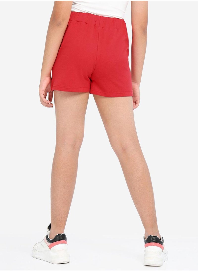 Bonkids Regular Fit Printed Red Cotton Shorts For Girls Pull On 100 % Cotton  - Image 3