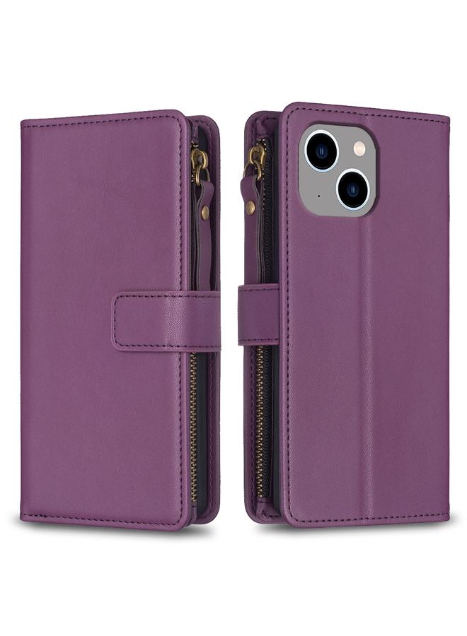 S-TOP Case For iPhone 15 Plus 9 Card Slots Zipper Wallet Leather Flip Phone Case - Image 1