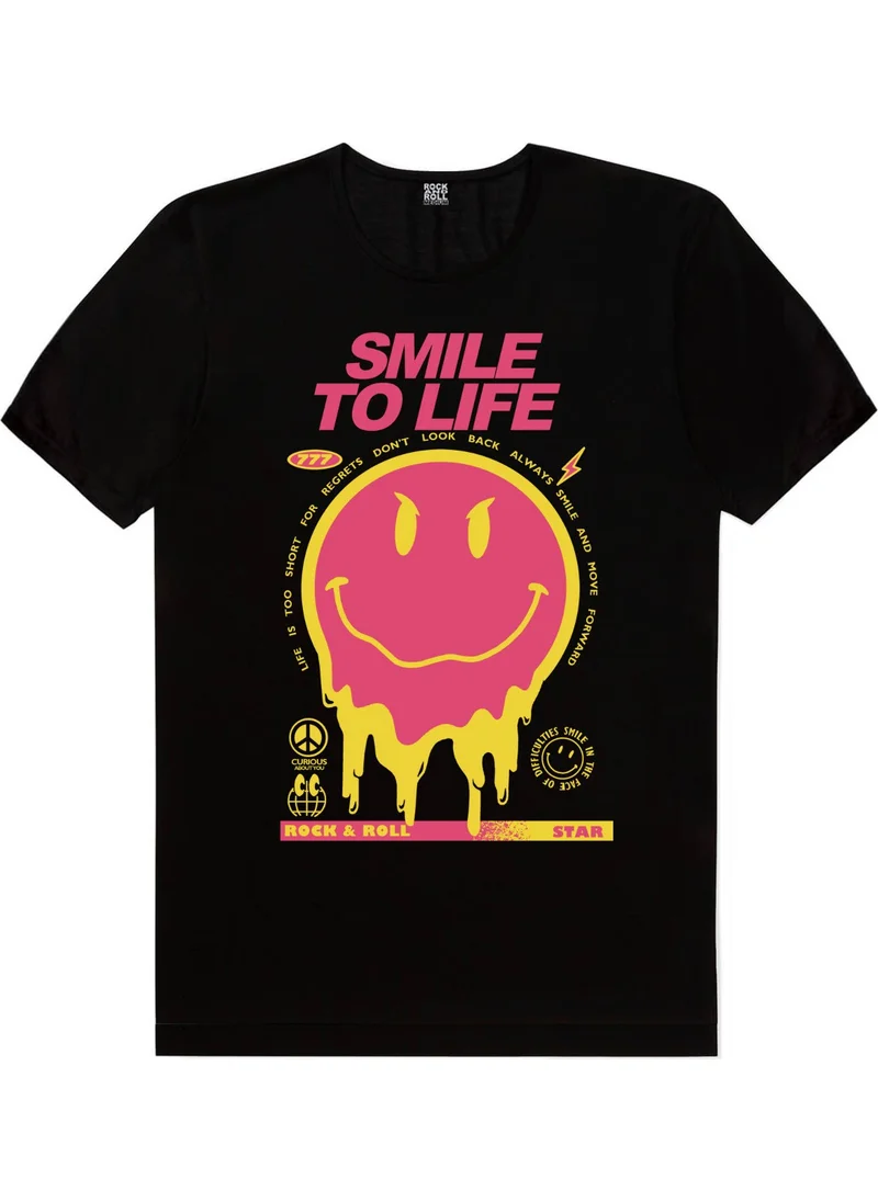 روك اند رول Smile at Life Black Short Sleeve Men's T-Shirt