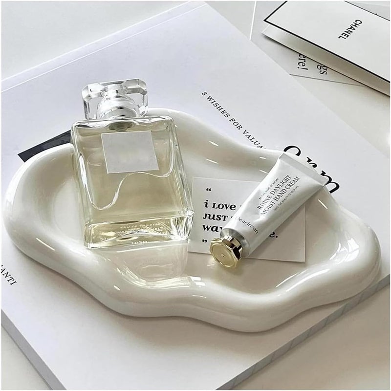 BESSKON Small Jewelry Dish for Women, Gifts for Mom, Ceramic Jewlery Tray Ring Holder, Vanity Ring Dish Cute Cloud Tray, Nightstand Decor Trinket Bowl for Earrings, Perfume, Keys, White Jewelry Plate - Image 1