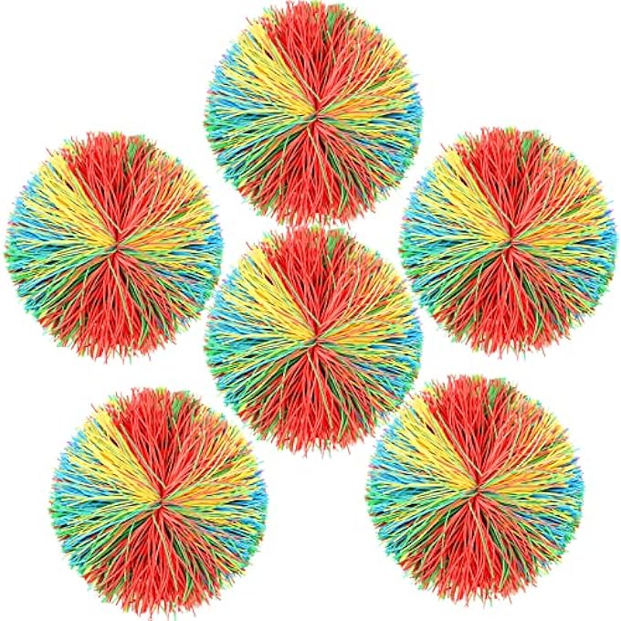 Lifreer 6 x Monkey Stringy Balls, 10 cm, Sensory Toy, Colourful Stress Balls, Soft Silicone Pom Bouncy Stress Balls, Sensory Fidget Stringy Balls, Stress Relief Toy, Jugging Ball, Multicoloured - Image 1