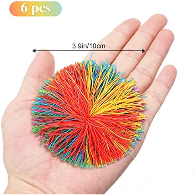 Lifreer 6 x Monkey Stringy Balls, 10 cm, Sensory Toy, Colourful Stress Balls, Soft Silicone Pom Bouncy Stress Balls, Sensory Fidget Stringy Balls, Stress Relief Toy, Jugging Ball, Multicoloured - Image 2