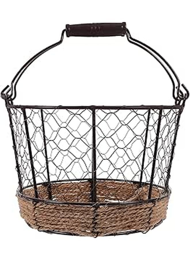 Black Woven Metal Storage Basket With Handle Desktop Organizer For Home Kitchen - Image 1