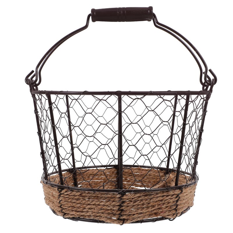 Black Woven Metal Storage Basket With Handle Desktop Organizer For Home Kitchen - Image 2