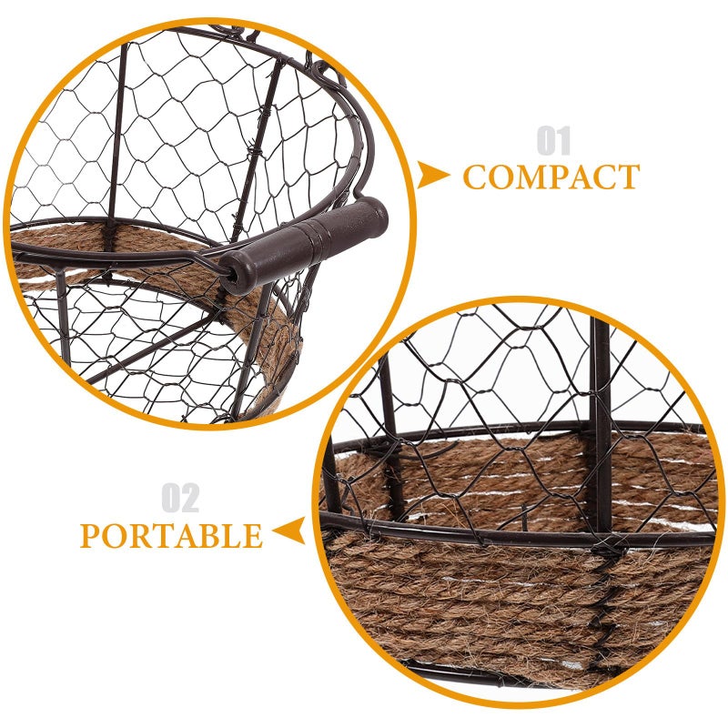 Black Woven Metal Storage Basket With Handle Desktop Organizer For Home Kitchen - Image 4