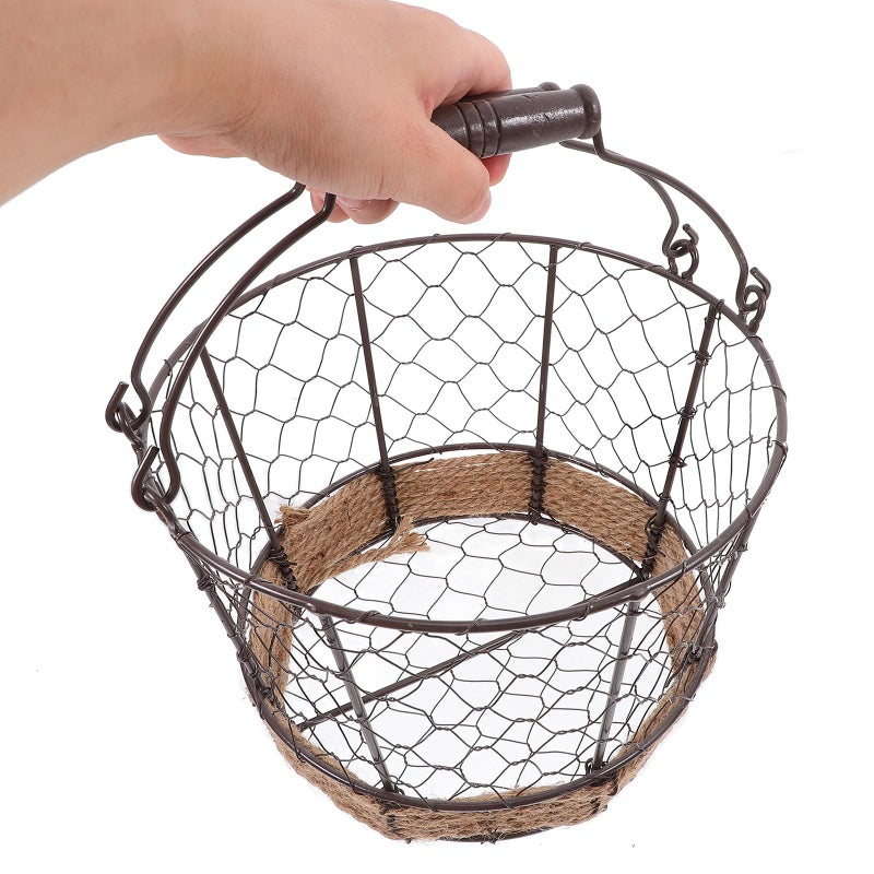 Black Woven Metal Storage Basket With Handle Desktop Organizer For Home Kitchen - Image 5