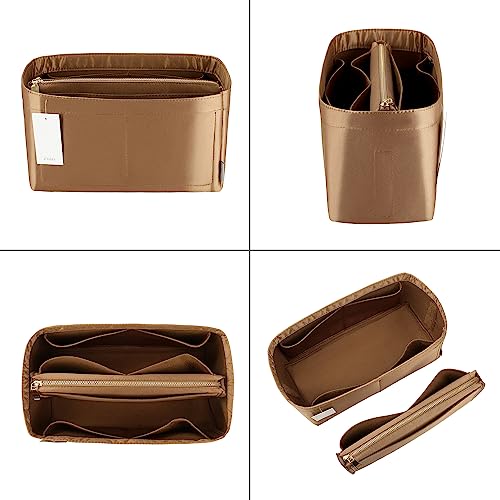 ZTUJO Purse Organizer Insert For Handbags, Purse Organizer With Zipper, Neverfull Organizer, Bag Organizer For Speedy Neverfull ONTHEGO Tote, Handbag and More (Silky Brown, Medium) - Image 3