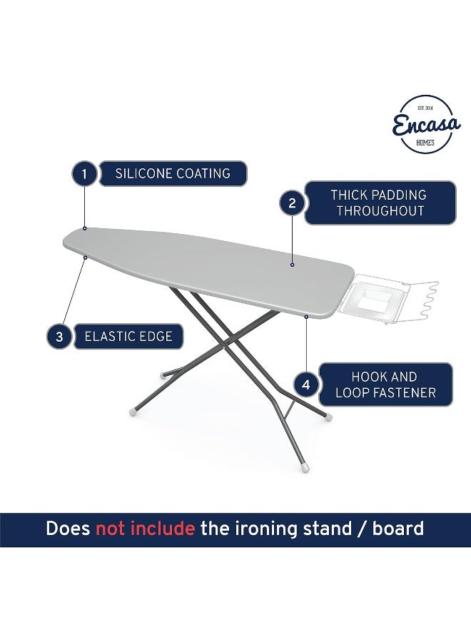 Encasa XO Encasa XO Ironing Board Cover and Pad 54x15  Metallised Silver Super Luxury with Foam  Felt Pad Fits Large Iron Boards  Heat Reflective Scorch Resistant Bungee Elasticated 3 Fasteners  - Image 4