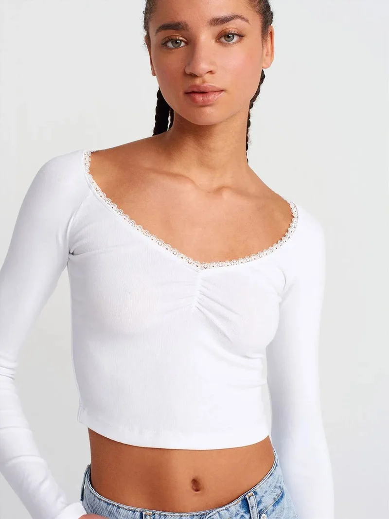 ديلفين Dilvin Women's Ribbed Crop T-Shirt