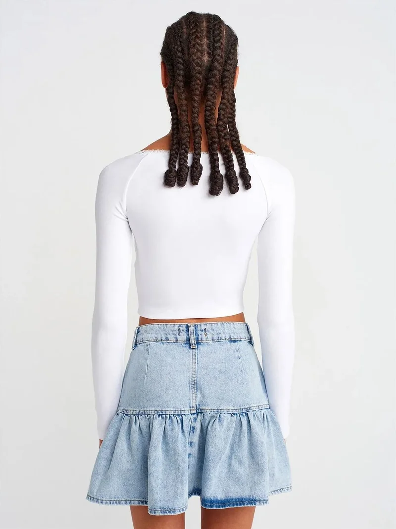 ديلفين Dilvin Women's Ribbed Crop T-Shirt