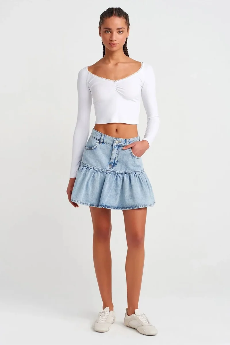 Dilvin White DILVIN Women's Ribbed Crop T-Shirt for Women | Best Price UAE