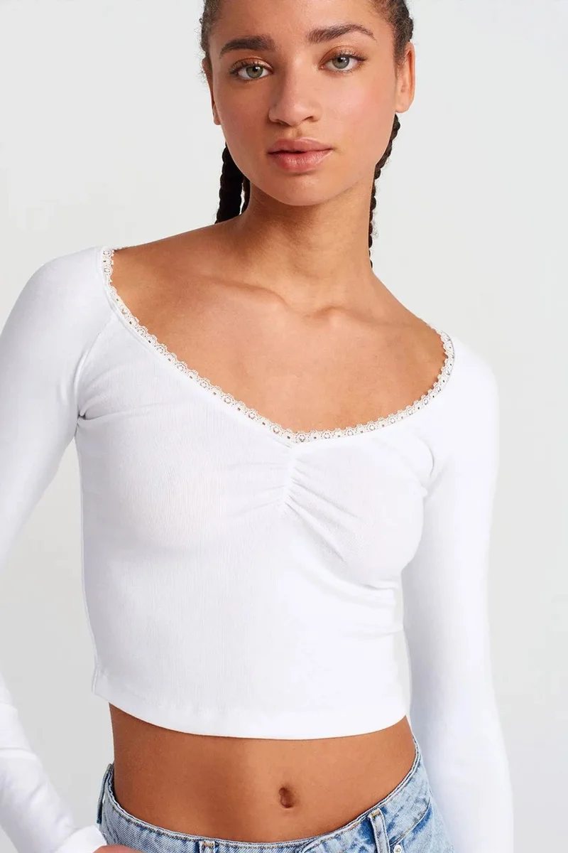 DILVIN Women's Ribbed Crop T-Shirt
