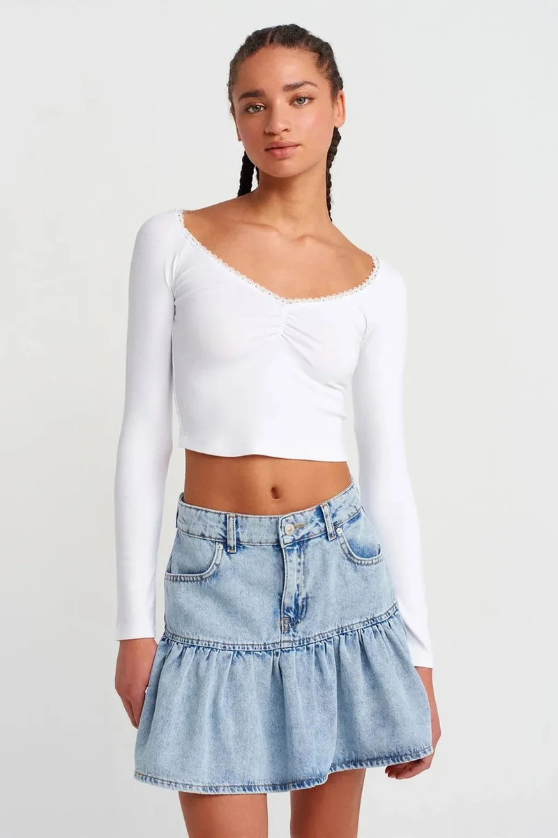 Dilvin White DILVIN Women's Ribbed Crop T-Shirt for Women | Best Price UAE