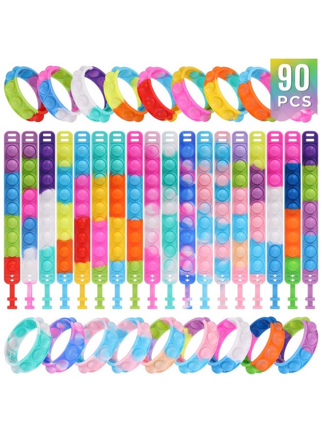 PICcircuit 90 Pcs Kids Party Favors Pop Fidget Toys Bulk Its Fidget Bracelet It Birthday Party Favors for Kids Goodie Bags Stuffers Classroom Prizes Bubble Poppers Toddlers Toy for Students Girls Boys Cheap - Image 1