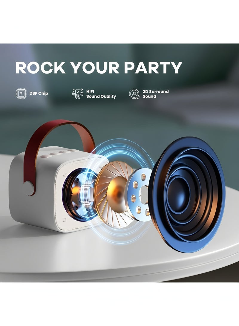 Flyview Mini Karaoke Machine for Kids, Portable Bluetooth Speaker with 2 Wireless Microphone for Adults with Led Lights, Karaoke Gifts for Girls and Boys Birthday Home Party - Image 3