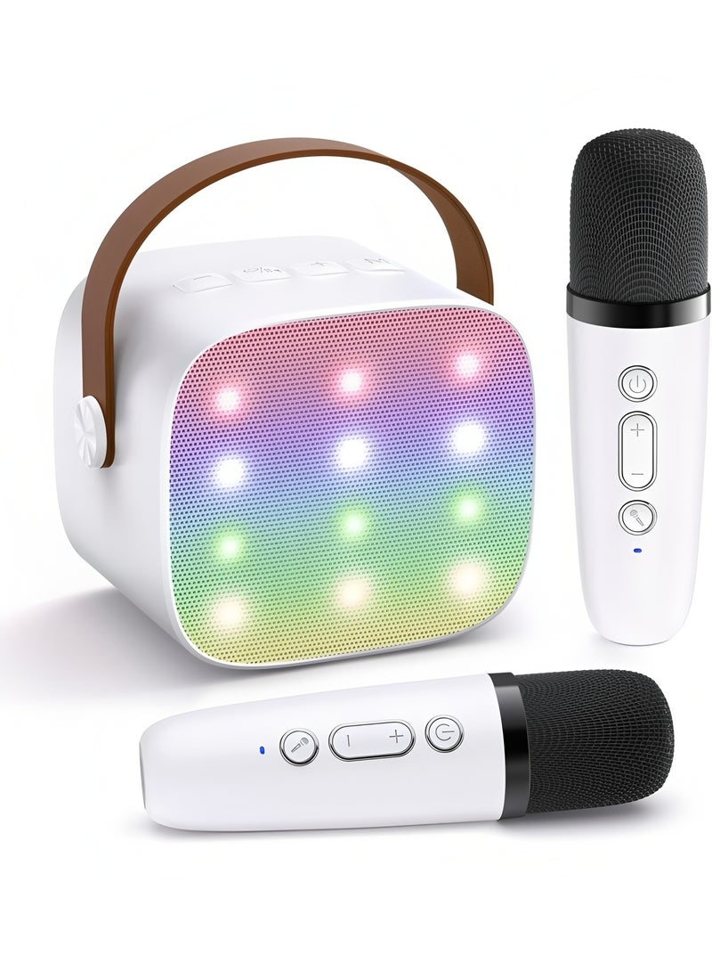 Flyview Mini Karaoke Machine for Kids, Portable Bluetooth Speaker with 2 Wireless Microphone for Adults with Led Lights, Karaoke Gifts for Girls and Boys Birthday Home Party - Image 1