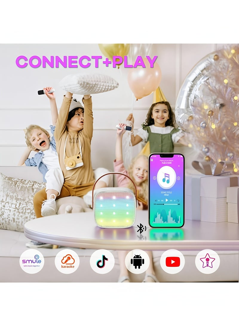 Flyview Mini Karaoke Machine for Kids, Portable Bluetooth Speaker with 2 Wireless Microphone for Adults with Led Lights, Karaoke Gifts for Girls and Boys Birthday Home Party - Image 4