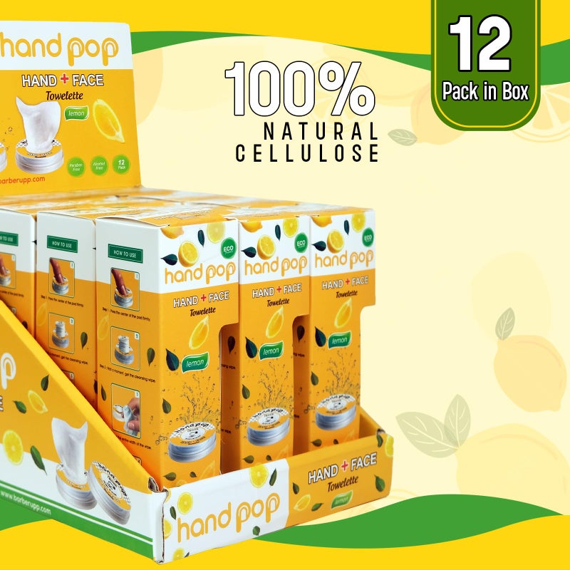 BARBERUPP Hand Pop Lemon Wipes Bulk Pack â€“ 120 Individually Wrapped Refreshing Wet Towelettes (12 Boxes of 10) â€“ Alcohol-Free, Skin-Friendly, Travel Size Wipes for Home, Office, Events & Gifting - Image 2