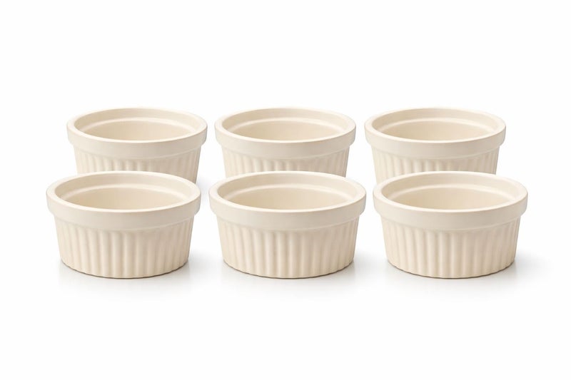 Mirakii White Ceramic Ramekin Bowl 200 ml Set of 6, Microwave and Dishwasher Safe for Serving Cereal, Dal, Dessert, Curd - Image 1
