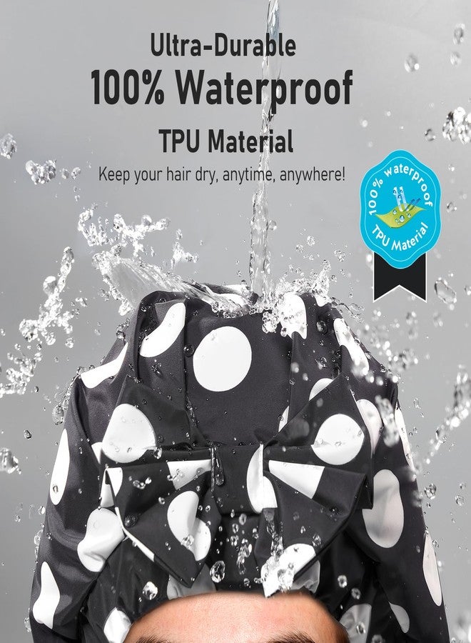 LitBear Luxury Silk Lined Shower Caps for Women Reusable Waterproof, Double Layered Large Bathing Hair Cap with Adjustable Elastic Strap, Non-slip, Quick-dry, for Long Short Hair, Black Dots - Image 4
