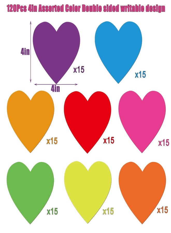 LinQuick 120Pcs 4 in Assorted Color Die Cuts Paper for DIY Kids Paper Craft Projects Cutouts for Bulletin Board (Heart) - Image 2
