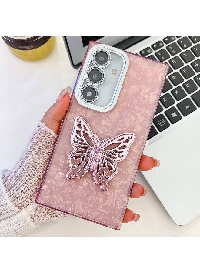 S-TOP Case For Samsung Galaxy A36 5G Plating Glitter Texture Butterfly Holder TPU Phone Case with Lens Film - Image 1