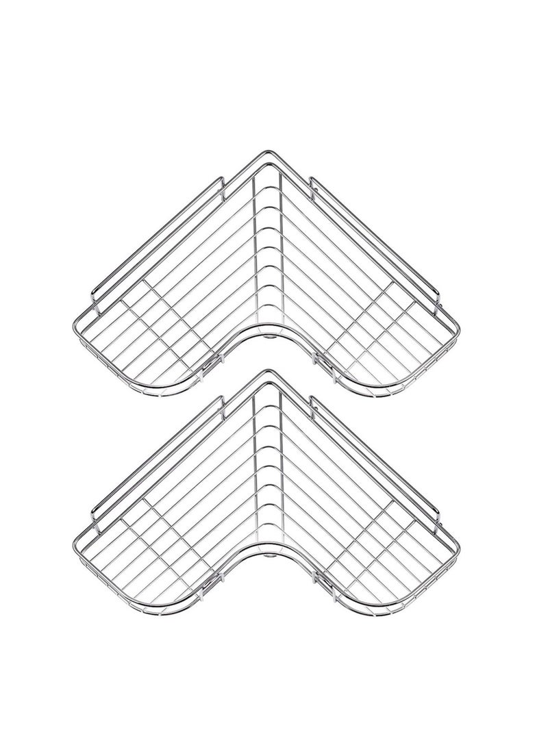 sulfar Self Adhesive Metal Bathroom Corner Rack Storage Shelves,Bathroom Storage,Stainless Steel Bathroom Corner Shelf Organizer Storage (Silver) Pack of 1 - Image 1