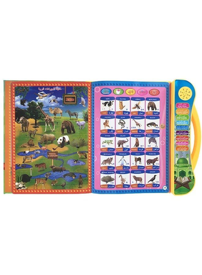 Kids Arabic Learning Toy – 4-Language Early Educational E-Book Machine – Interactive Learning Pad with Sound, Letters, and Words