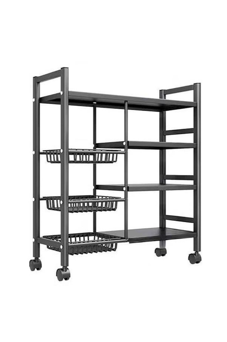 BLOOMING TIME 4-Layer Storage Rack With Sunken Iron Wire Basket, Large-Capacity Shelf Unit, Independent Metal Rack, Made Of High-Quality Thick Carbon Steel, Space-Saving, Detachable Storage Basket, Easy-To-Assemble Storage Rack For Kitchen Storage, Black  - Image 1
