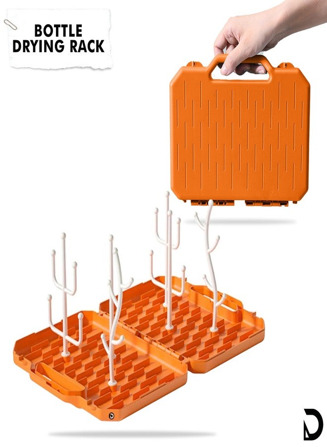DaKos Baby Bottle Drying Rack Foldable, Storage Box, Baby Bottle Drying Rack with Cover, Baby Bottle Drying Rack with Box, Baby Feeding Bottle Drying Rack (Orange) - Image 3