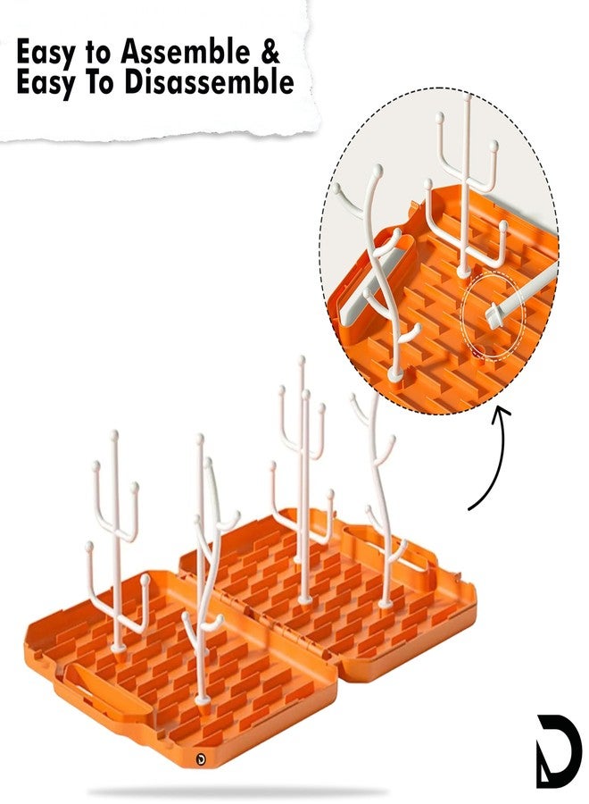 DaKos Baby Bottle Drying Rack Foldable, Storage Box, Baby Bottle Drying Rack with Cover, Baby Bottle Drying Rack with Box, Baby Feeding Bottle Drying Rack (Orange) - Image 5