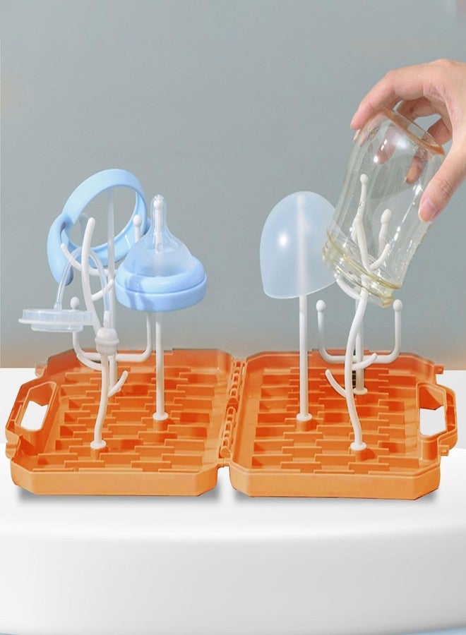 DaKos Baby Bottle Drying Rack Foldable, Storage Box, Baby Bottle Drying Rack with Cover, Baby Bottle Drying Rack with Box, Baby Feeding Bottle Drying Rack (Orange) - Image 1