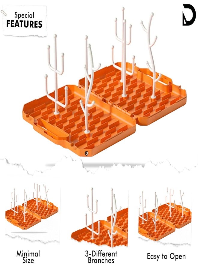 DaKos Baby Bottle Drying Rack Foldable, Storage Box, Baby Bottle Drying Rack with Cover, Baby Bottle Drying Rack with Box, Baby Feeding Bottle Drying Rack (Orange) - Image 2