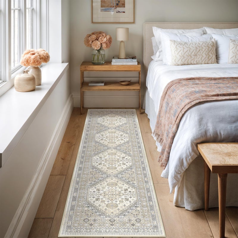 Restydon Runner Rug 2x8 Runners for Hallways Non Slip Washable, Vintage Hallway Runner Rugs for Living Room, Low Pile Soft Hallway Rug for Kitchen Bedroom Laundry Room Rug(Beige,2'x8') - Image 3
