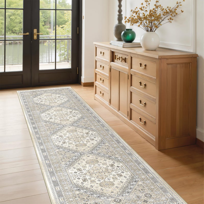 Restydon Runner Rug 2x8 Runners for Hallways Non Slip Washable, Vintage Hallway Runner Rugs for Living Room, Low Pile Soft Hallway Rug for Kitchen Bedroom Laundry Room Rug(Beige,2'x8') - Image 4