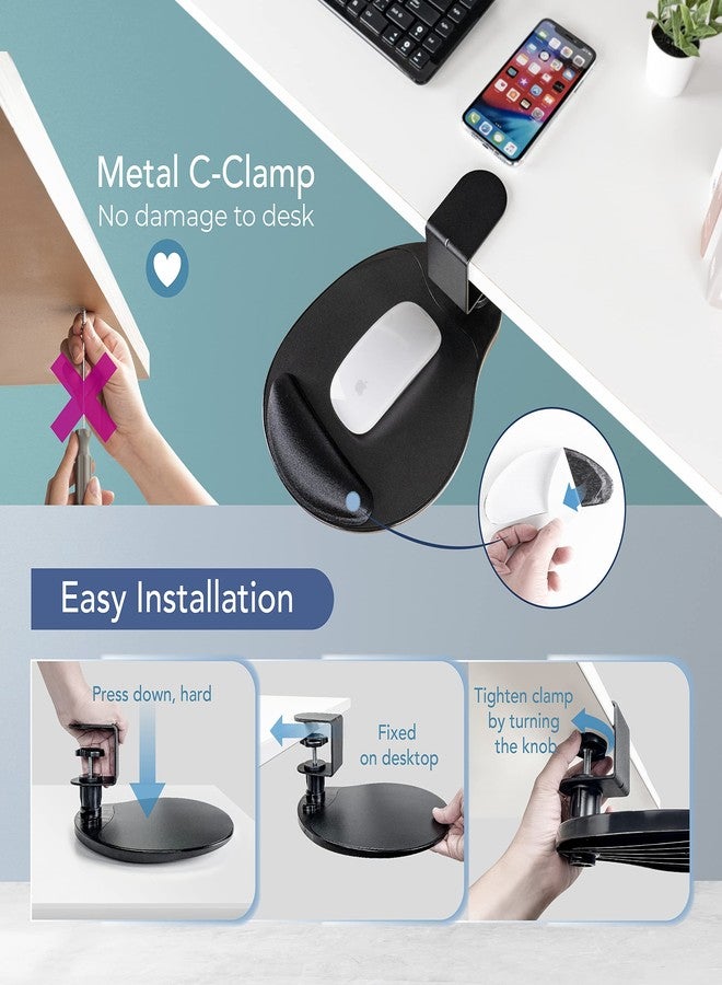 EHO Clamp on Mouse Platform, Clip on Mouse Pad Rotating 360, w/Comfortable Gel Wrist Rest, Ergonomic Mouse Tray Attachment, Office Mouse Pad, Slide Out Mouse Tray (Black) - Image 4